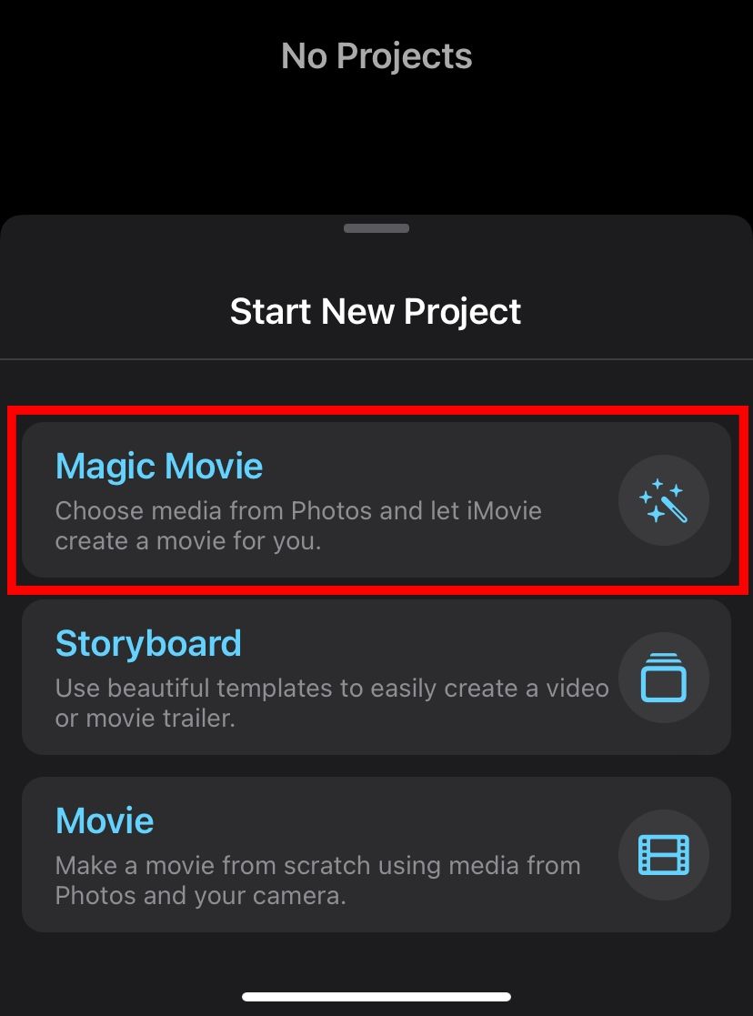 Выбор Magic Movie в iMovie.