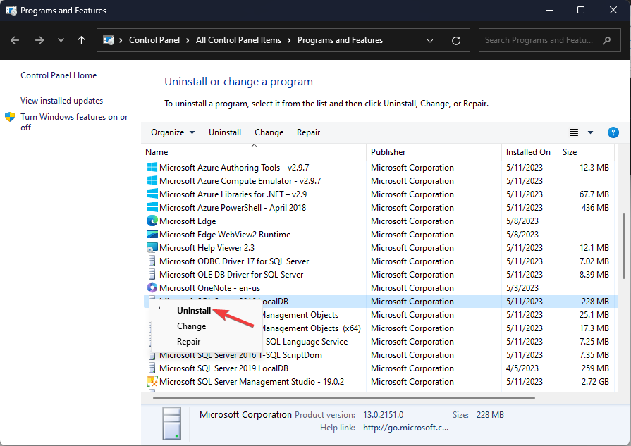 Удаление компонента SQL Server Integration Services через Programs and Features