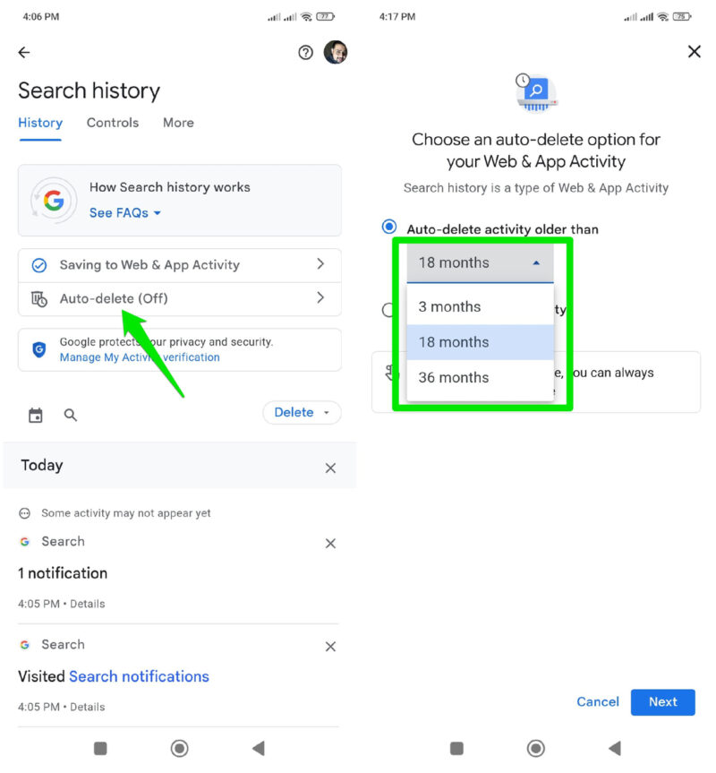 Настройка автoудаления