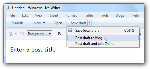 Кнопка «Опубликовать черновик» в Windows Live Writer