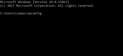 Вывод команды ipconfig в окне консоли