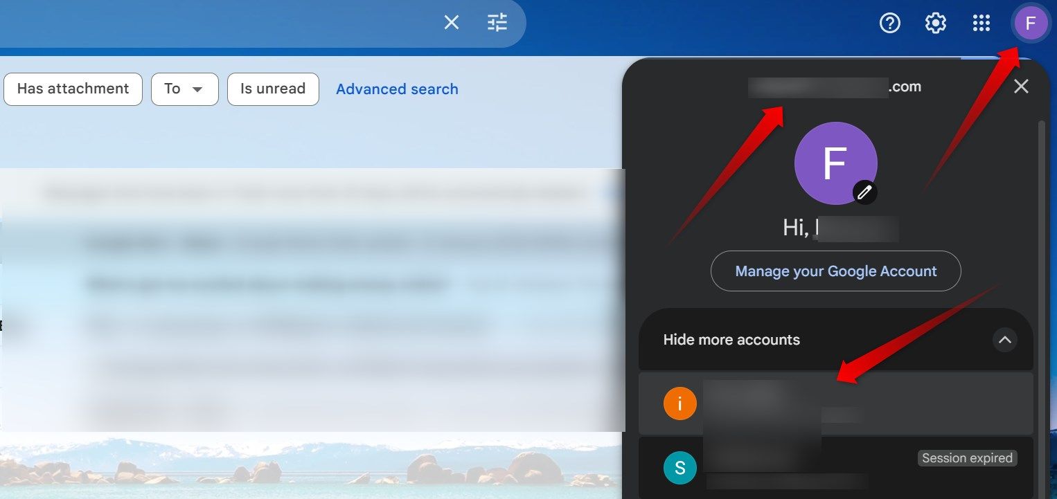 Смена аккаунта в Gmail.