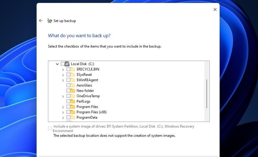 Окно настройки резервного копирования