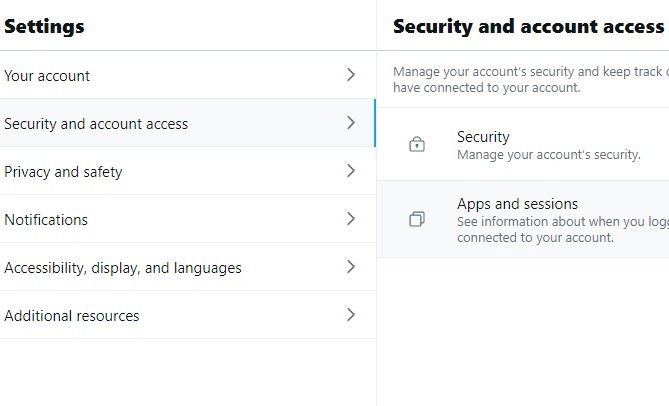Страница приложений и сессий в Twitter