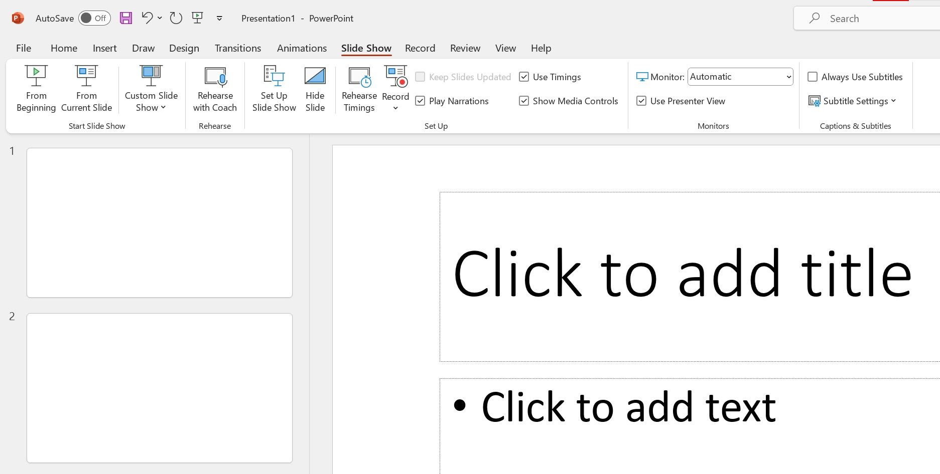 Лента PowerPoint: вкладка «Показ слайдов».