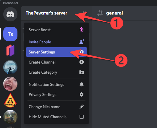 Выберите название сервера и откройте Server Settings