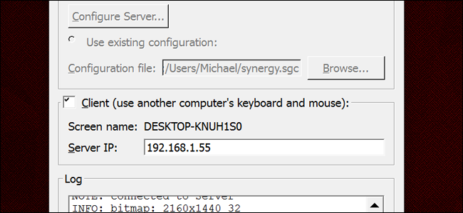 Поле для ввода IP адреса сервера в клиенте Synergy