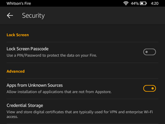 Список файлов в приложении Документы на Fire Tablet