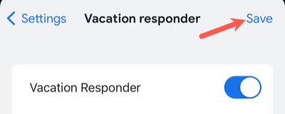 Кнопка сохранения настроек автоответчика в мобильном Gmail
