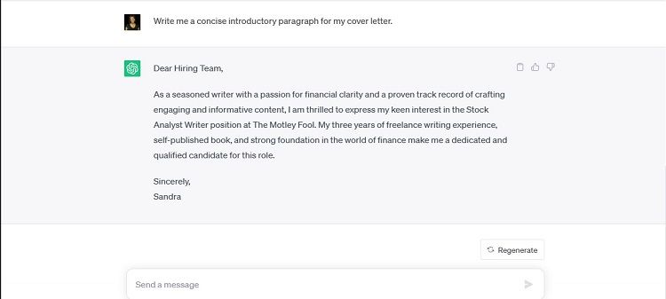 Скриншот вступительного абзаца, сгенерированного ChatGPT