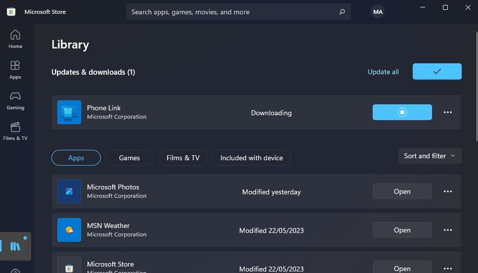 Опция обновления всех приложений