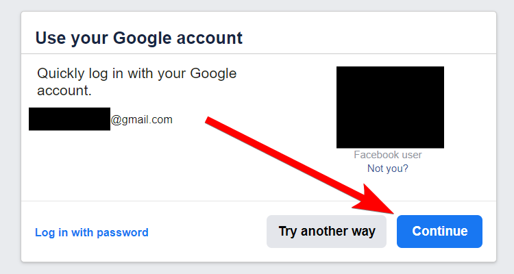 Вход через Google при восстановлении аккаунта Facebook.