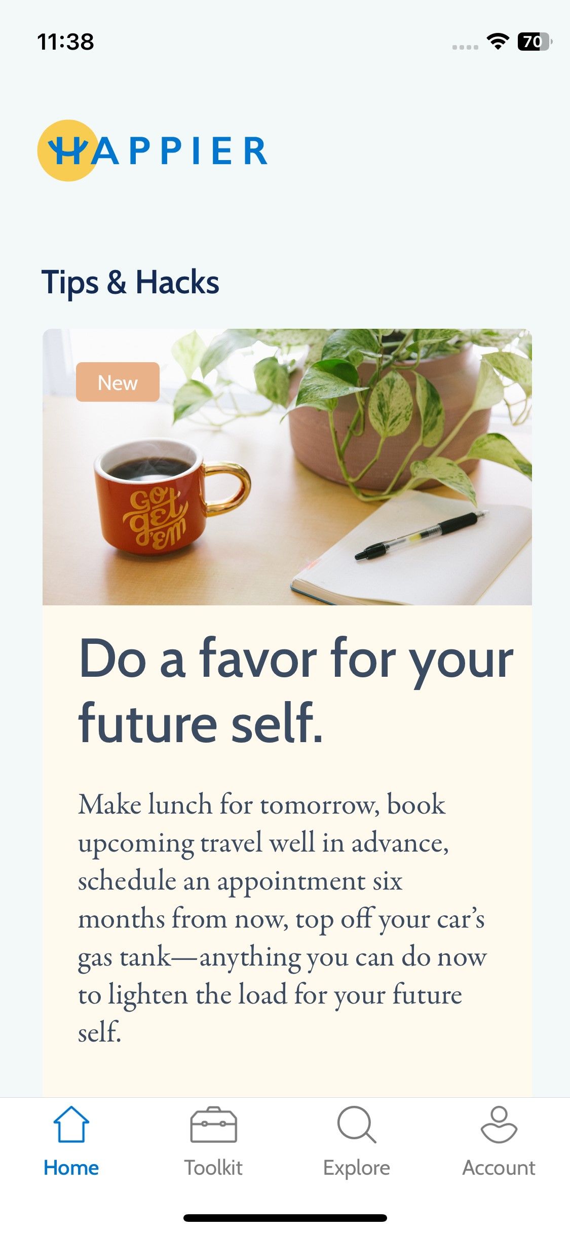 Скриншот приложения Happier — вкладка Home