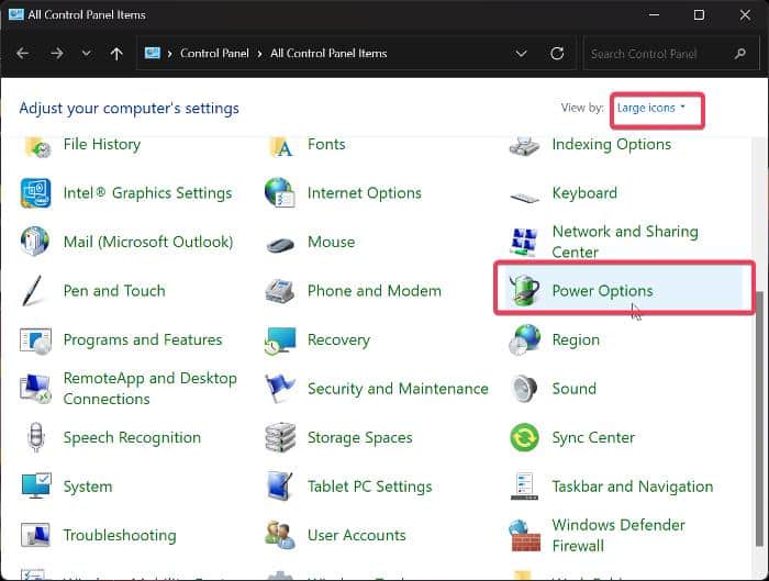 Janela Opções de Energia no Painel de Controle do Windows