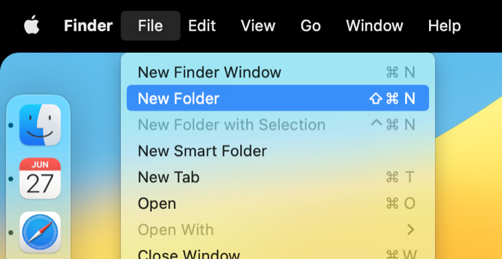 Create a new folder with Finder
