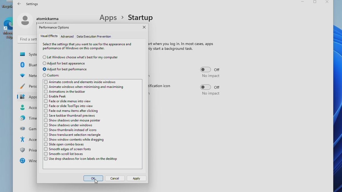 Настройка производительности Windows 11
