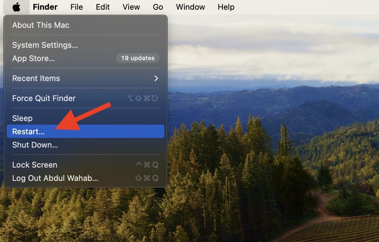 Перезагрузка Mac через меню Apple