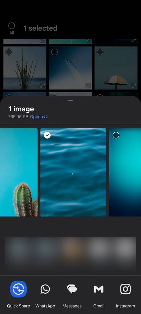 Отправка фото из галереи Samsung через меню Поделиться