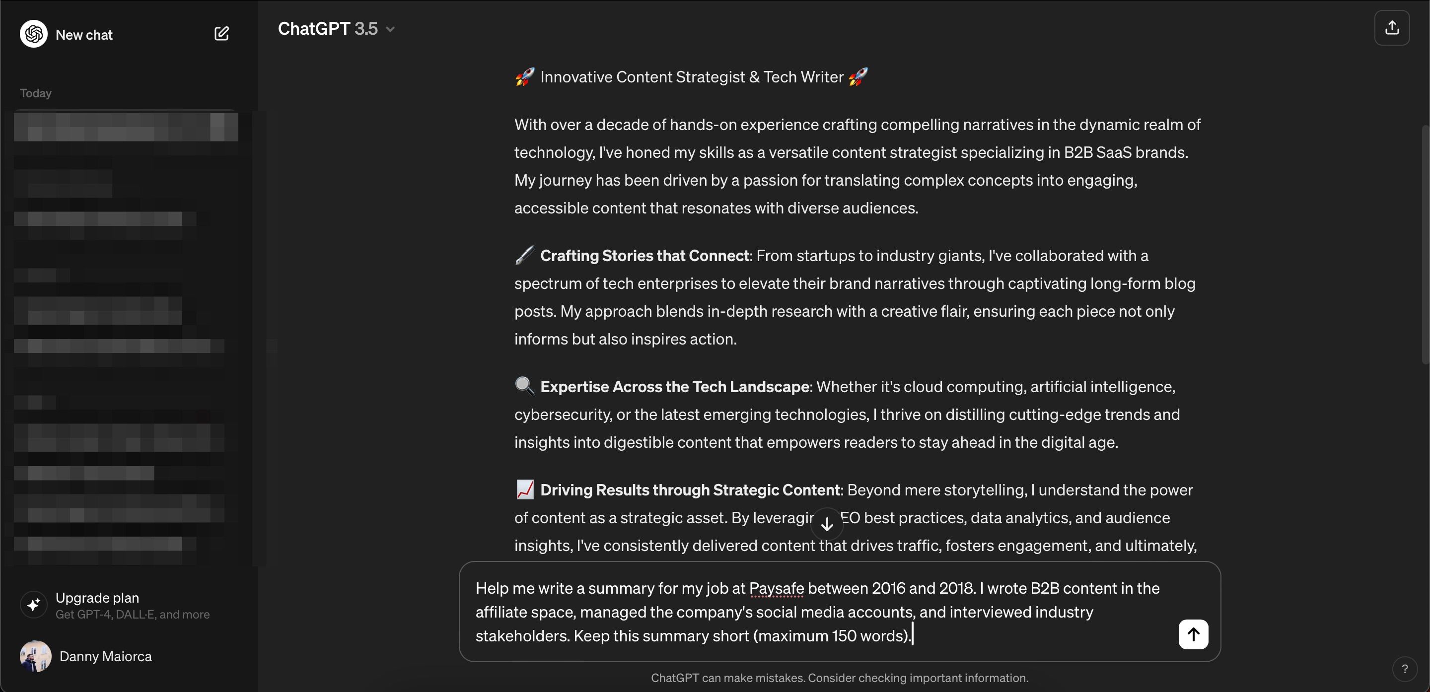 Написание описания для конкретной должности в ChatGPT