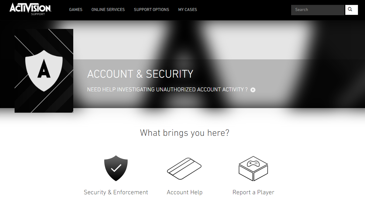 Форма обращения в Activision Support