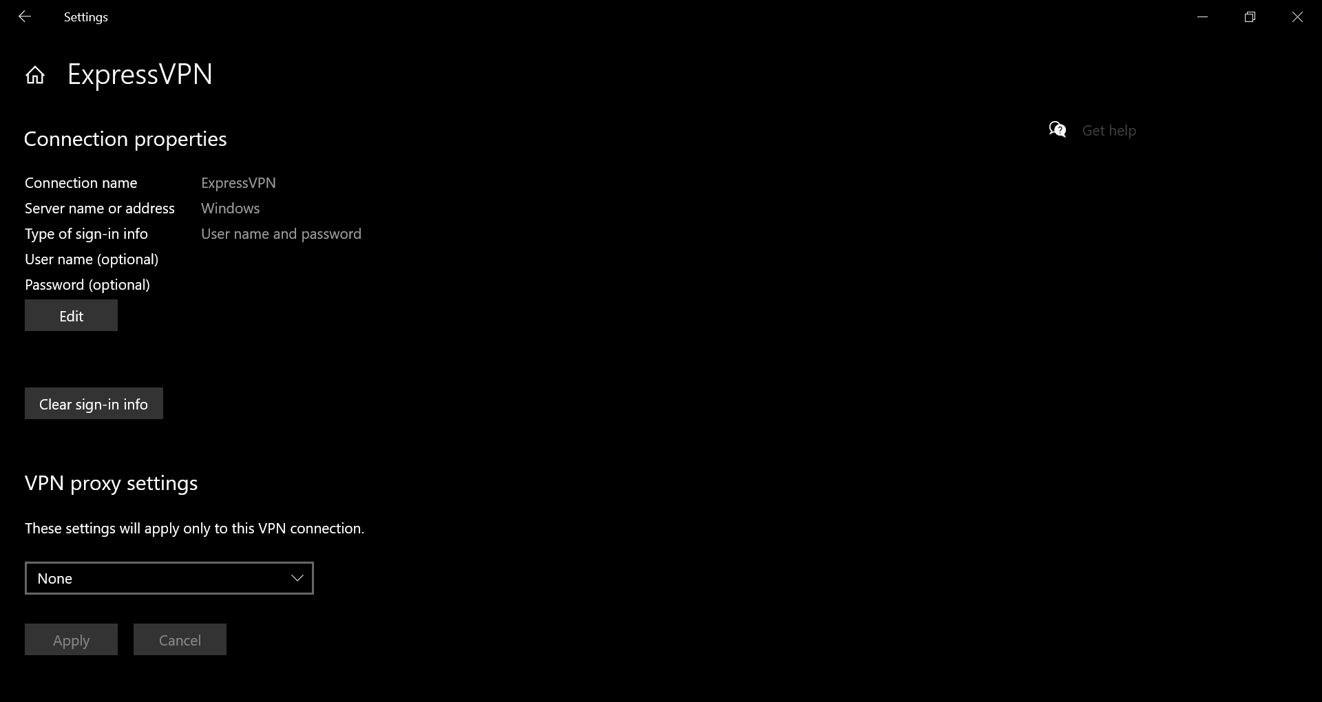 редактирование параметров VPN в Windows 10