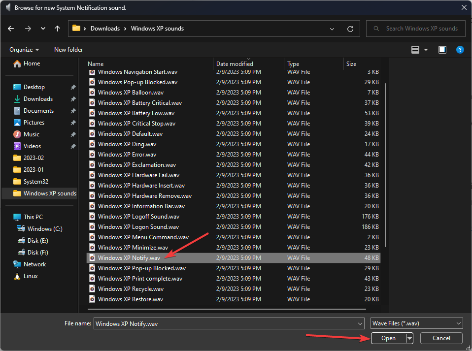 Открытие .wav файла для звука уведомления