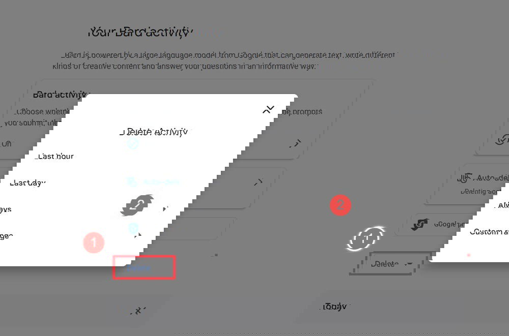 Delete Bard Activity by Always and Custom.