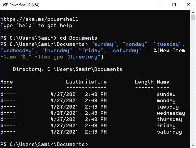 Команда PowerShell для создания нескольких папок