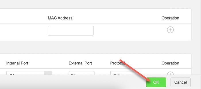 Кнопка OK для сохранения настроек