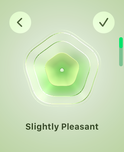 Выбор уровня настроения с помощью Digital Crown на Apple Watch.
