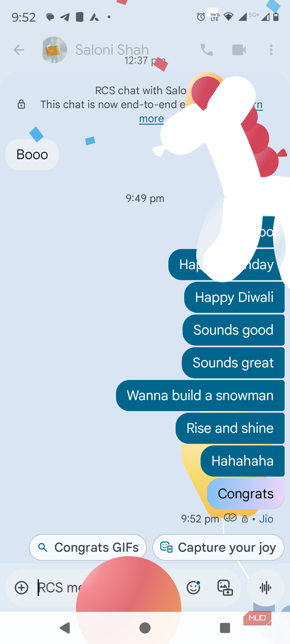 Анимация поздравления в Google Messages