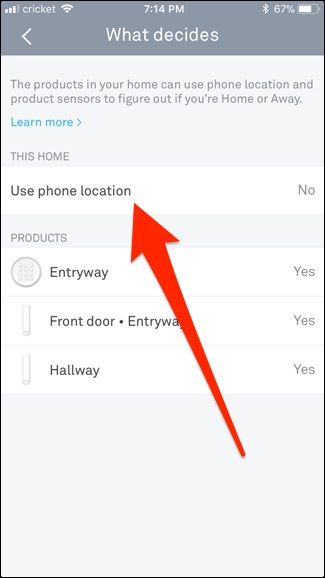 Опция использования местоположения телефона в Home/Away Assist