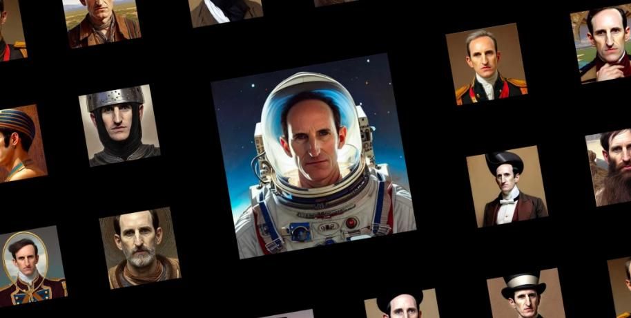 несколько примеров AI‑селфи, созданных с помощью MyHeritage, выложены в сетке