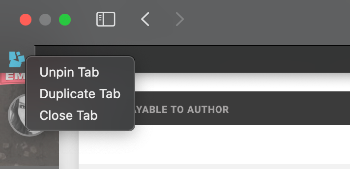 Pinned Tab Options