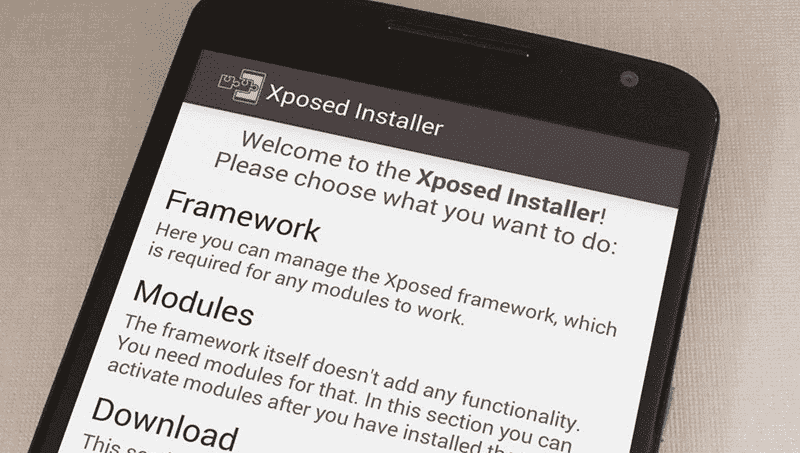 Schermata Xposed con opzioni di installazione e stato del framework