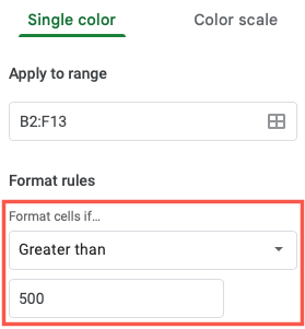 Условие Больше чем 500