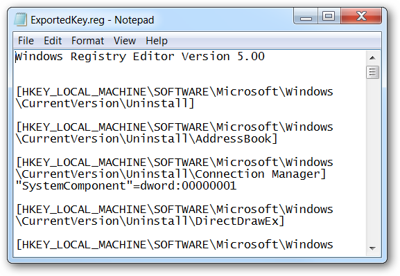 Содержимое экспортированного .reg файла с ключами приложения