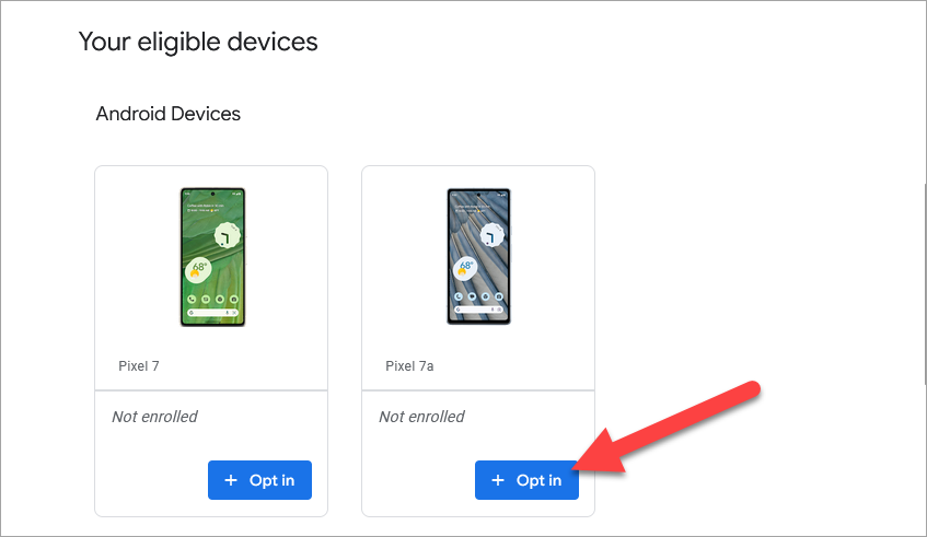 Экран сайта с предложением присоединиться к Android 15 Beta