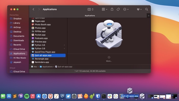 Добавление Automator приложения в Dock