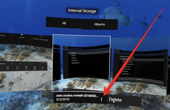 Изображение: подтверждение удаления файла в интерфейсе Oculus Go