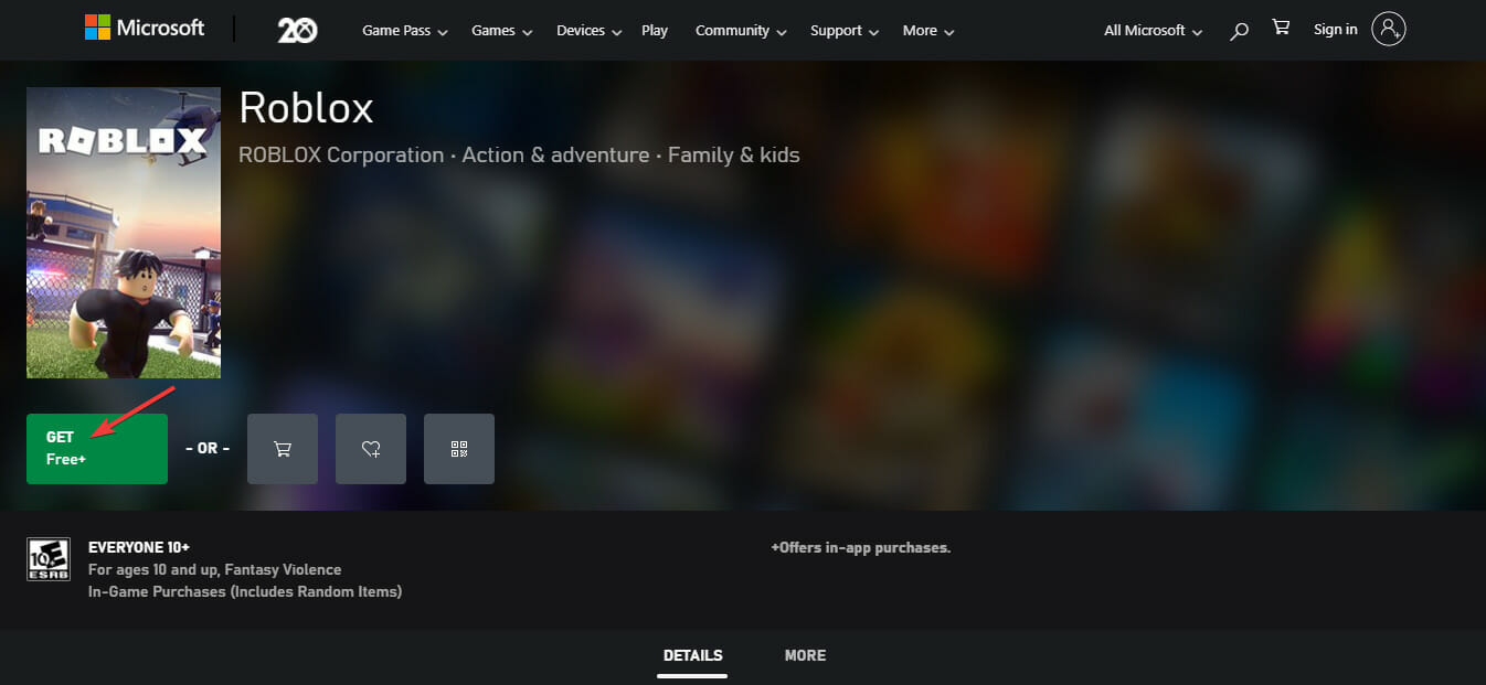 Кнопка «Get» в Microsoft Store