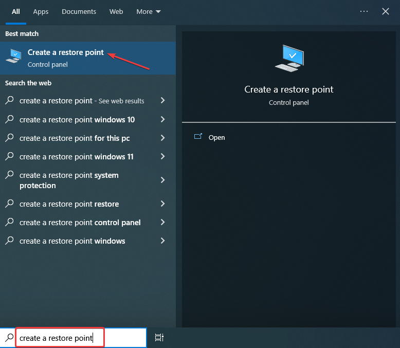 Создание точки восстановления