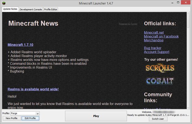 Выбор профиля Forge в лаунчере Minecraft