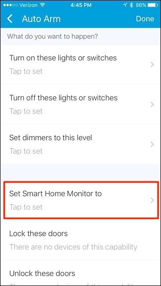 Выбор состояния Smart Home Monitor для расписания