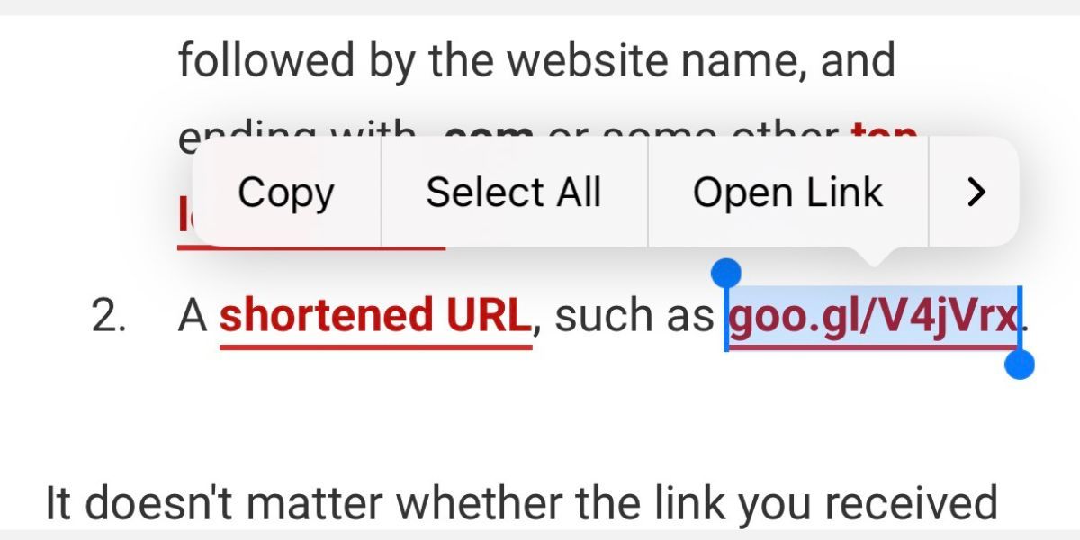 copy shortened url in iphone safari