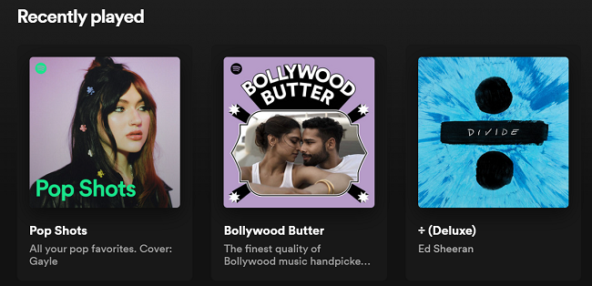 Секция Recently Played в правой части веб‑плеера Spotify