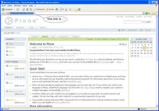 Главная страница созданного Plone-сайта