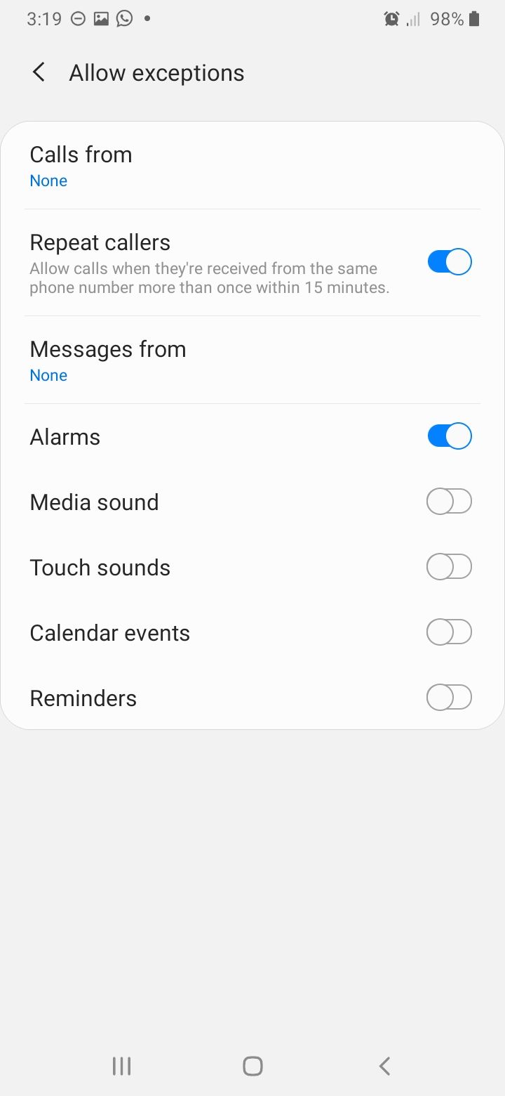 Разрешение исключения для будильника в режиме «Не беспокоить»