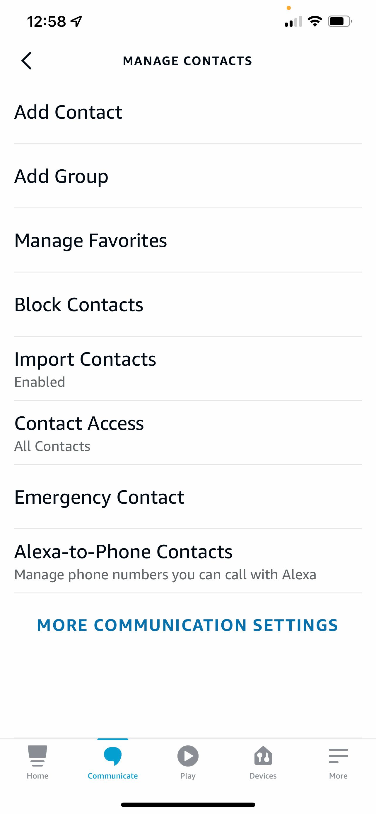 Add contact from manage contact screen Alexa App