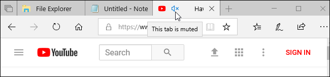 Индикатор воспроизведения звука на вкладке Edge